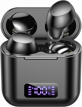 kurdene Wireless Earbuds, Mini Bluetooth Call Noise Canceling Headphones with Mic 40H Playtime Deep Bass Stereo in-Ear Earbud Lightweight IPX5 Waterproof for iPhone, Android-Black wireless earbuds,Bluetooth earphones,true wireless stereo,