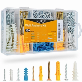 KURUI Drywall Anchors Assortment Kit for Sheetrock Concrete Brick, 350Pcs Wall Anchors Kit with Self Drilling Anchos and Flat Head Screws, 5 Sizes Picture Hangers Set, Picture Hanging Anchors speaker wall mount,audio bracket,AV wall mounting,