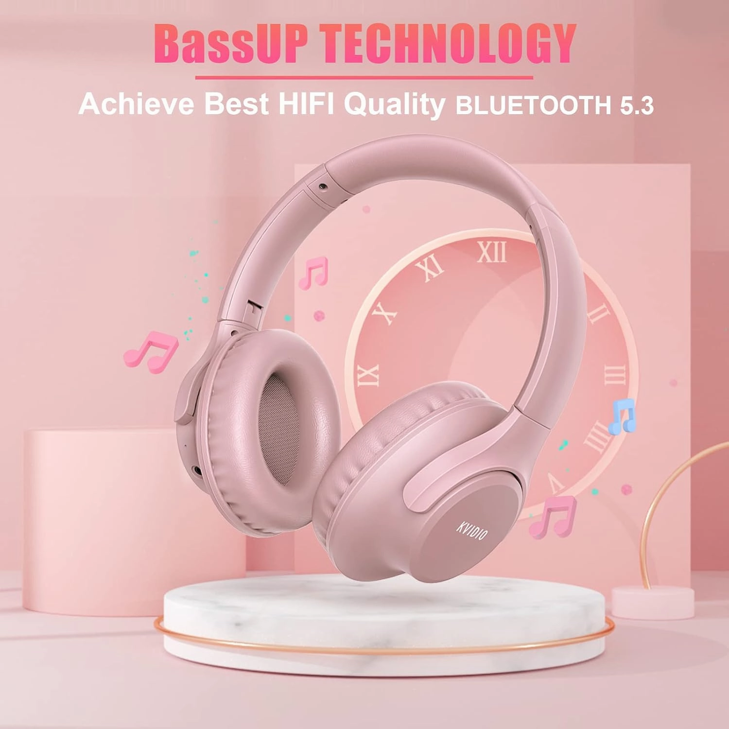KVIDIO Bluetooth Headphones Over Ear, 65 Hours Playtime Wireless Headphones with Microphone, Foldable Lightweight Headset with Bass and Stereo Sound