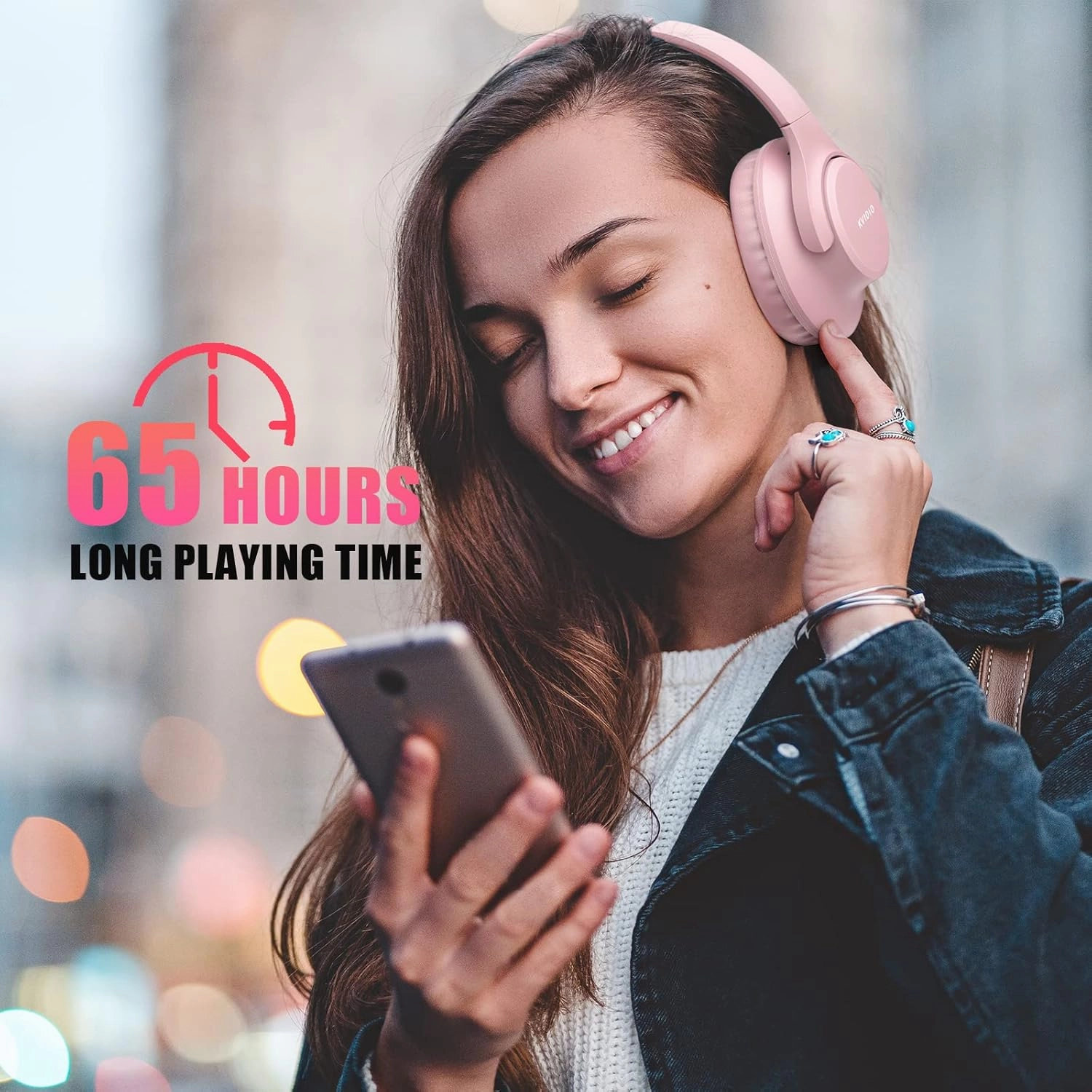 KVIDIO Bluetooth Headphones Over Ear, 65 Hours Playtime Wireless Headphones with Microphone, Foldable Lightweight Headset with Bass and Stereo Sound