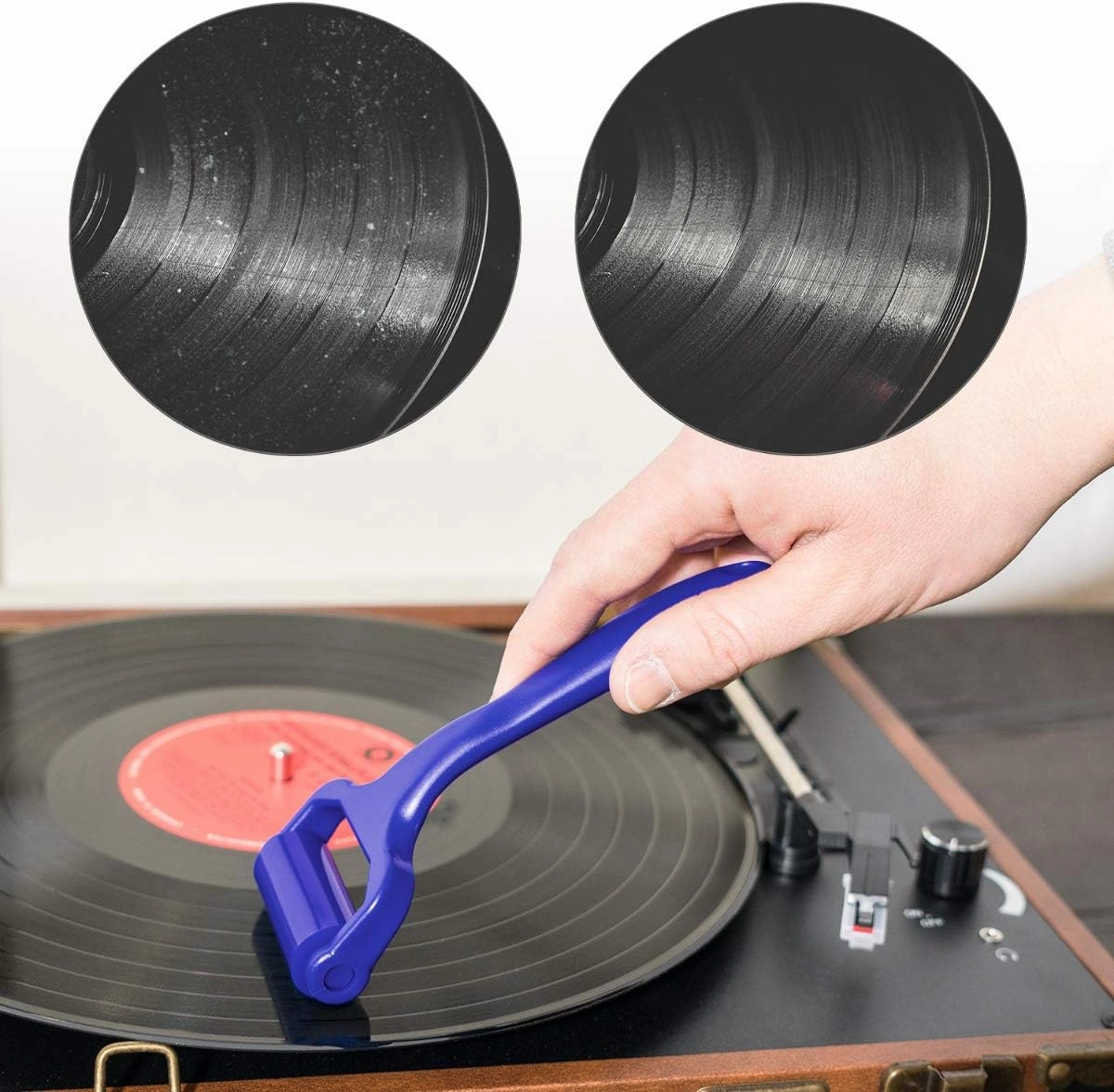 kwmobile Vinyl Record Cleaner Roller - 6.3" x 2.5" Reusable Anti-Static LP Album Cleaning Roller - Ultimate All in One Cleaner for DJ and Music Lovers