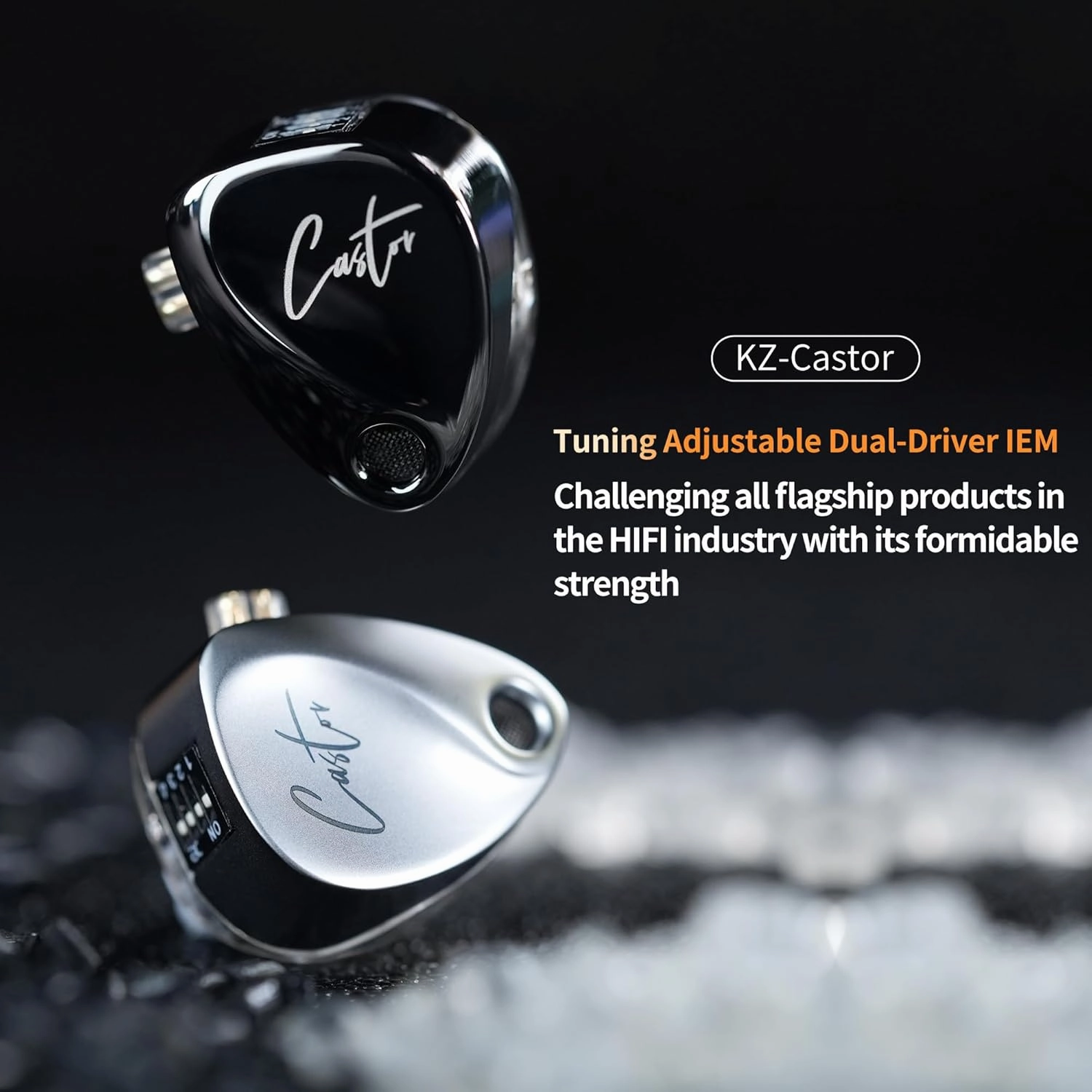 KZ Castor in Ear Monitor, Harman Edition IEM with Dual Dynamic Drivers, Tunable in Ear Headphones Gaming Earbuds with Adjusting Switch, Noise-isolating (Bass Version, with Microphone)