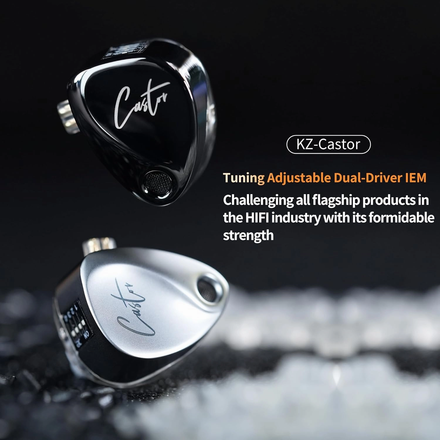 KZ Castor in Ear Monitor, Harman Edition IEM with Dual Dynamic Drivers, Tunable in Ear Headphones Gaming Earbuds with Adjusting Switch, Noise-isolating, Silicone Tips (Standard Version, Without Mic)