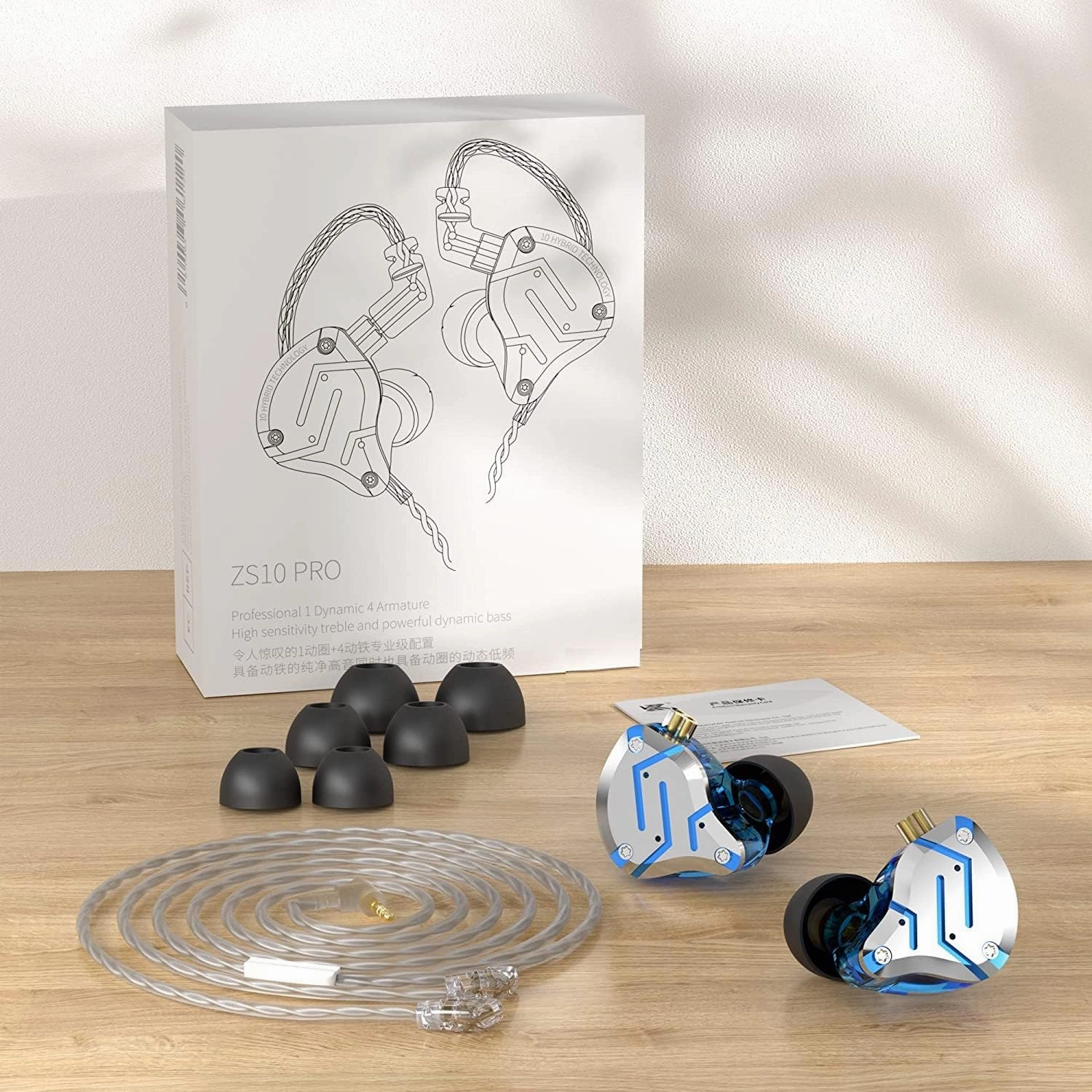 KZ Headphone 4BA 1DD Multi Driver in Ear Earphone IEM ZS10 Pro Wired Comfortable Noise Cancelling Wrap Around Ear Headphones with 2 Pin Detachable Cable, in Ear Monitor Earbuds (Meteor Blue, with Mic)