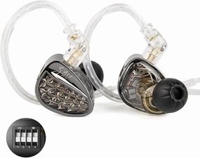 KZ ZA12 in Ear Monitor, 2DD 4BA Hybrid Wired Earbuds, KZ in Ear Monitor with 4-Level Tuning Switch Gaming Earbuds,Silver-Plated IEM Cable for Audiophile (No Microphone, Matte Black Tunable Version) audiophile headphones,high-end headphones,studio over-ear,