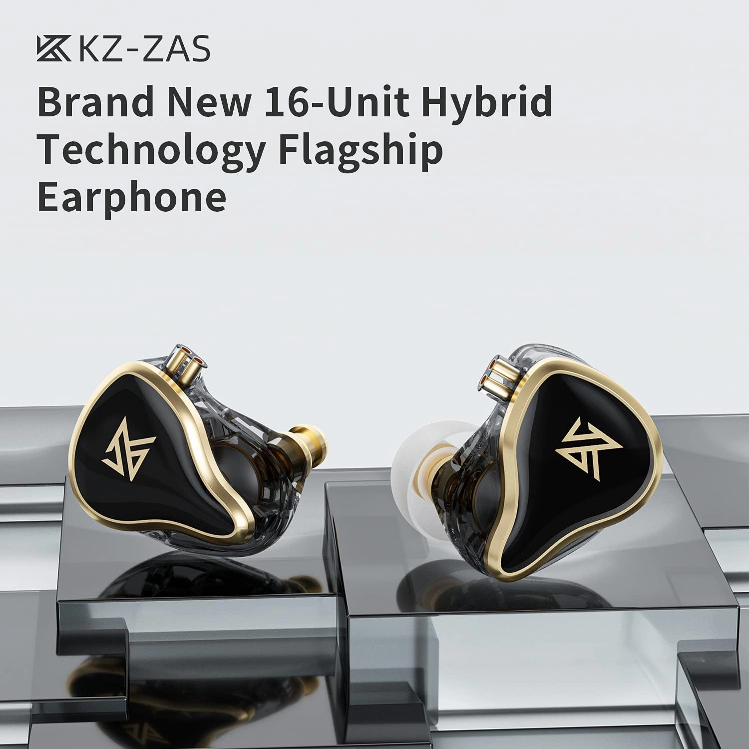 KZ ZAS in-Ear Headphones Wired Earbuds, IEM Headphones,16-Unit Hybrid High-Frequency 7BA 10mm DD HiFi Stereo Sound Earphones Noise Cancelling Earbuds(with Mic,Black)