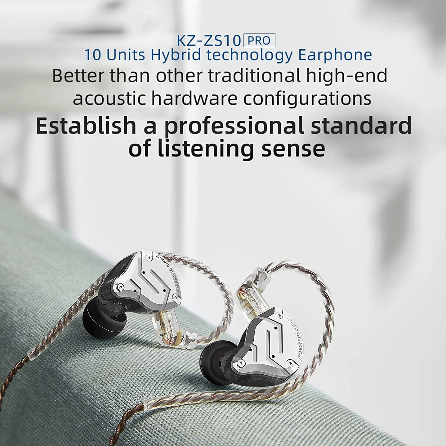 KZ ZS10 Pro Wired Earbuds in Ear Monitor Headphone KZ IEMs for Gaming in-Ear Earphone 4BA 1DD Drivers Metal Earphones with Stainless Steel Faceplate, 2 Pin Detachable Cable (Matte Black, Without Mic)