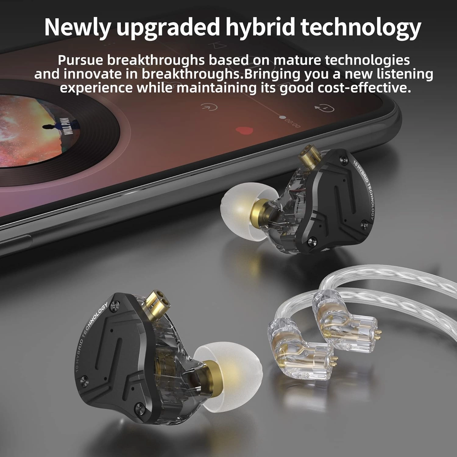 KZ ZS10 Pro X in Ear Earphone, Upgraded 4BA 1DD KZ Headphone Multi Driver in Ear Earphone IEM with Alloy Faceplace Detachable Silver-Plated Recessed 0.75mm 2Pin Cable for Audiophile (Dark, with Mic)