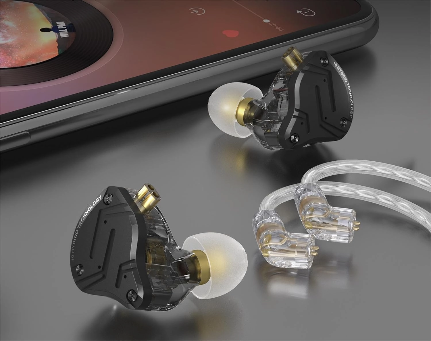 KZ ZS10 Pro X in Ear Monitor Headphone, Upgraded 4BA 1DD KZ Headphone Multi Driver in Ear IEM Earphone with Detachable Silver-Plated 0.75mm 2Pin Cable inears for Audiophile(Dark,No Mic)