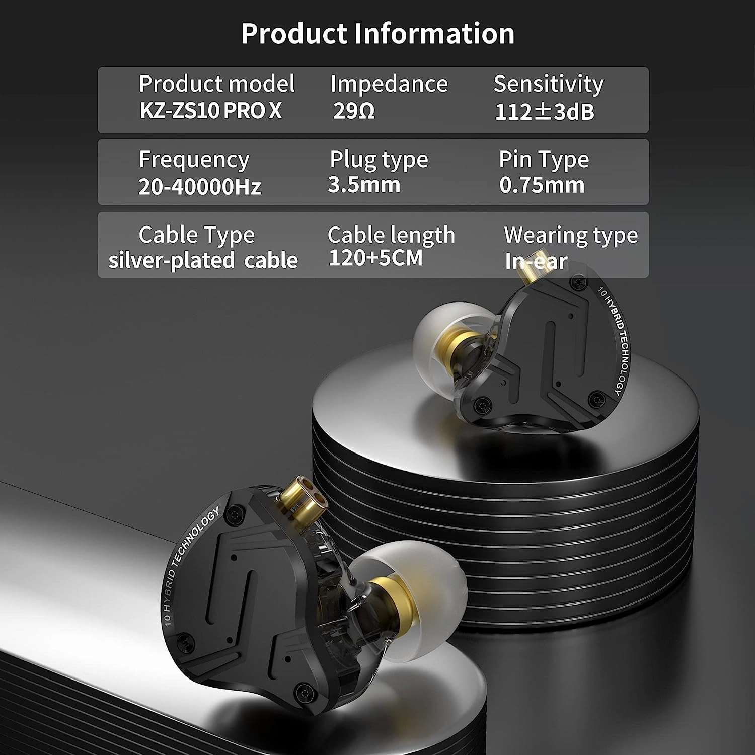KZ ZS10 PRO X in Ear Monitor Headphones, KZ Upgraded 4BA 1DD Multi Driver IEM Earphones Gaming Earbuds Wired with Detachable Cable for Audiophile Singer Drummer Guitarist(Matte Black,with Mic)