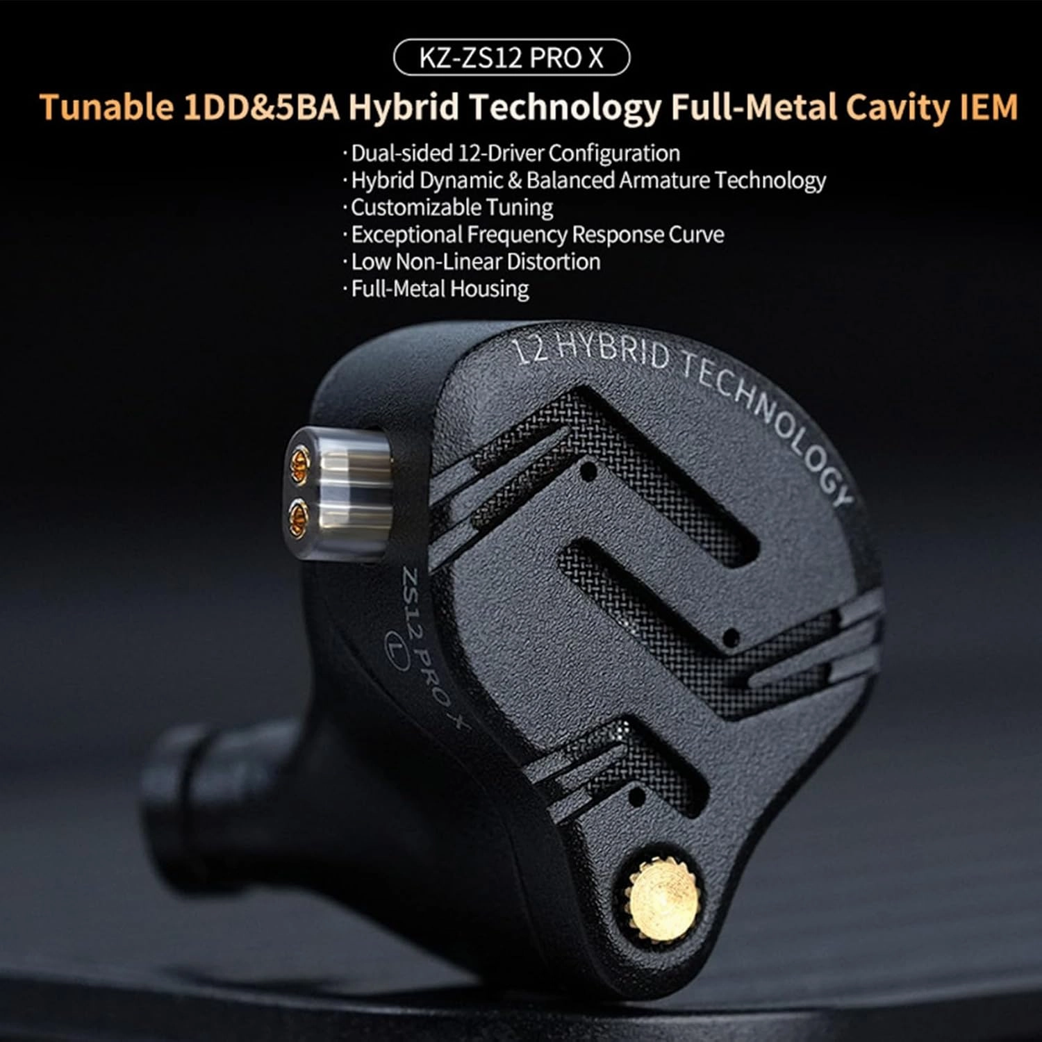 KZ ZS12 PRO X in Ear Monitor Headphones, Wired Gaming Earbuds 1DD 5BA Hybrid Driver IEM Earphone without Mic, KZ IEM in Ear Monitors for Musician Audiophile,2Pin IEM Cable, without Tuning Switch,Black
