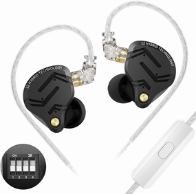 KZ ZS12 PRO X in Ear Monitor IEM for Gaming Headphones,1DD 5BA Hybrid Wired Earbuds,KZ Earphones,Best in Ear Headphones with 2PIN Cable for Audiophile (Dark Black,Tunable Version, with Microphone) audiophile headphones,high-end headphones,studio over-ear,