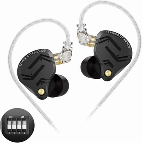 KZ ZS12 PRO X Wired Earbuds IEM Headphone, in Ear Monitor KZ IEM for Gaming 5BA 1DD Hybrid Driver Earphone with 4-Level Tuning Switch, Full-Metal Cavity, Detachable 2Pin IEM Cable (Black, without Mic) audiophile headphones,high-end headphones,studio over-e