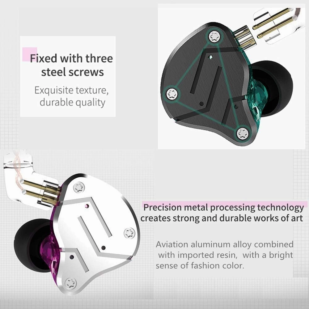 KZ ZSN Earphone with 1BA and 1DD, High Fidelity in Ear Earbuds High Resolution in Ear Monitor Headphone 0.75mm 2 pin Cable, Noise Cancelling KZ Headphone (Cyan, NO Mic)