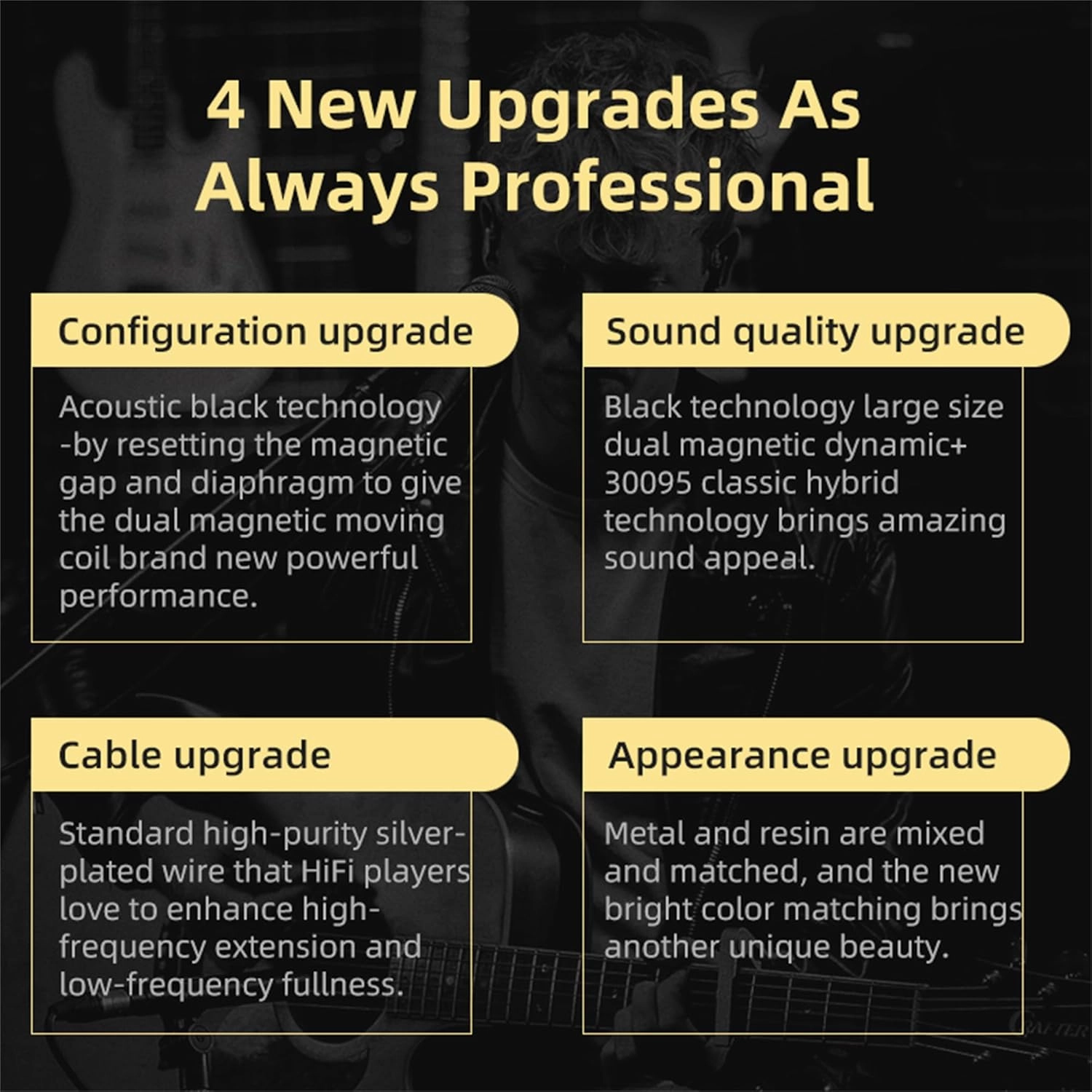 KZ ZSN Pro X Gaming Earbuds, HIFI in ear Headphones High Fidelity in ear Monitor with Hybrid Dual Driver, 1ba 1dd iem Earphone with Detachable Tangle-Free Cable for Computer Tablet (Gold, without mic)
