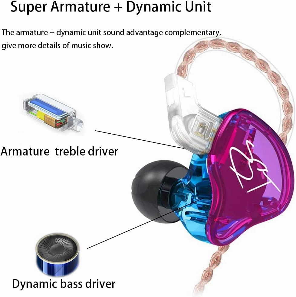 KZ ZST 1BA 1DD in Ear Earphone Clear HiFi Monitor Earbuds Wired Sport Gaming Earphone for Musician Singer Audiophile