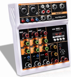 L4 Professional Audio Mixer, Sound Board Mixing Console with 4 Channel Digital USB Bluetooth Echo Delay Effect, Input 48V Phantom Power Stereo DJ Mixers for Recording, Live Streaming, Podcasting mixer console,audio mixing desk,DJ console,