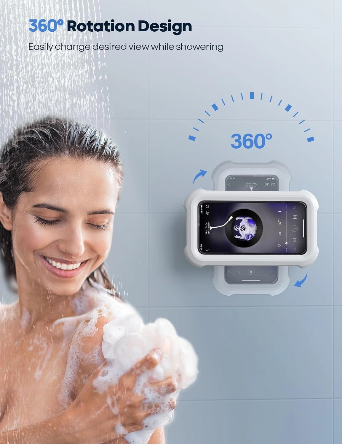 Lamicall Shower Phone Holder Waterproof - 480 Rotatable Retractable Adjustable Shower iPhone Case Holder, Bathroom Wall Phone Mount Stand Water Proof Anti Fog Case, Accessories for 4-7" Cellphones