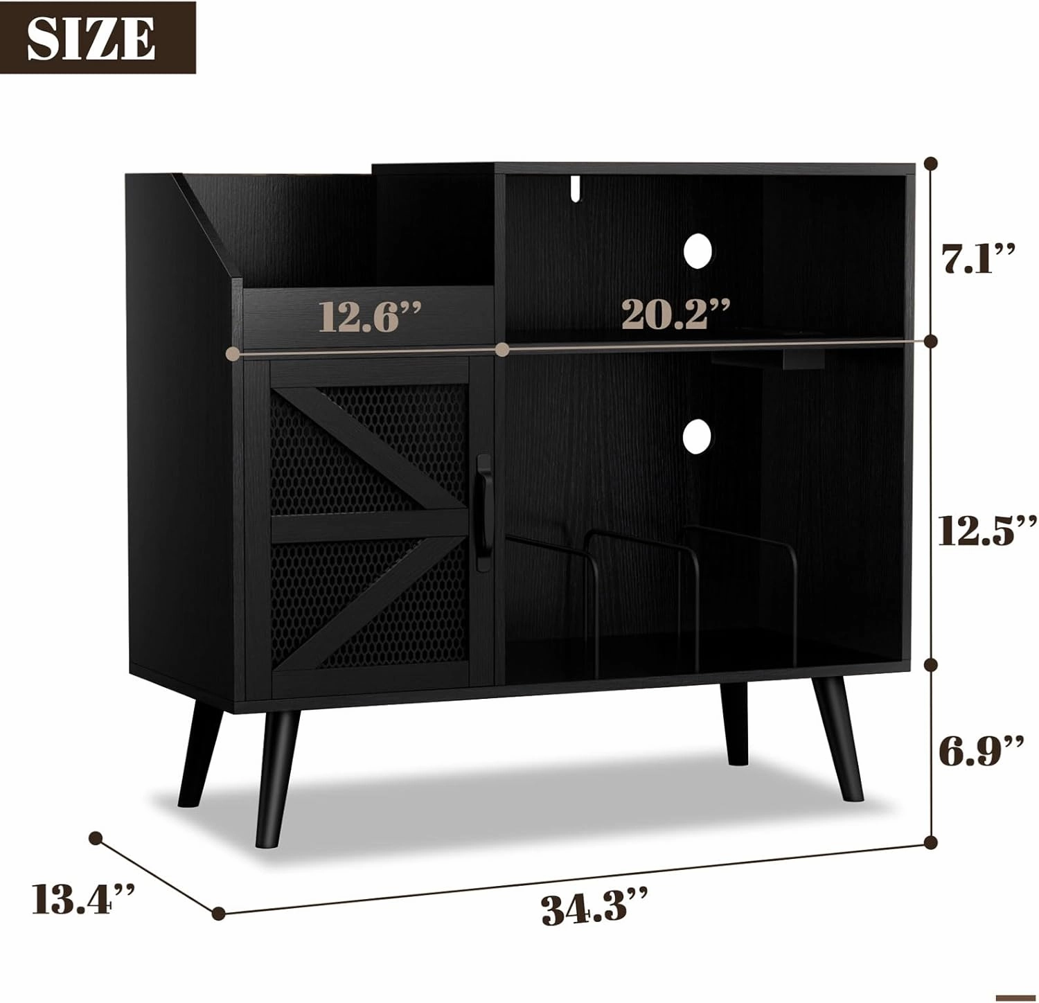 Large Black Record Player Stand with Magnetic Door,350 Vinyl Record Storage Cabinet, Record Player Table with Power Outlet and LED Light,Turntable Stand with Wood Legs for Living Room,Office