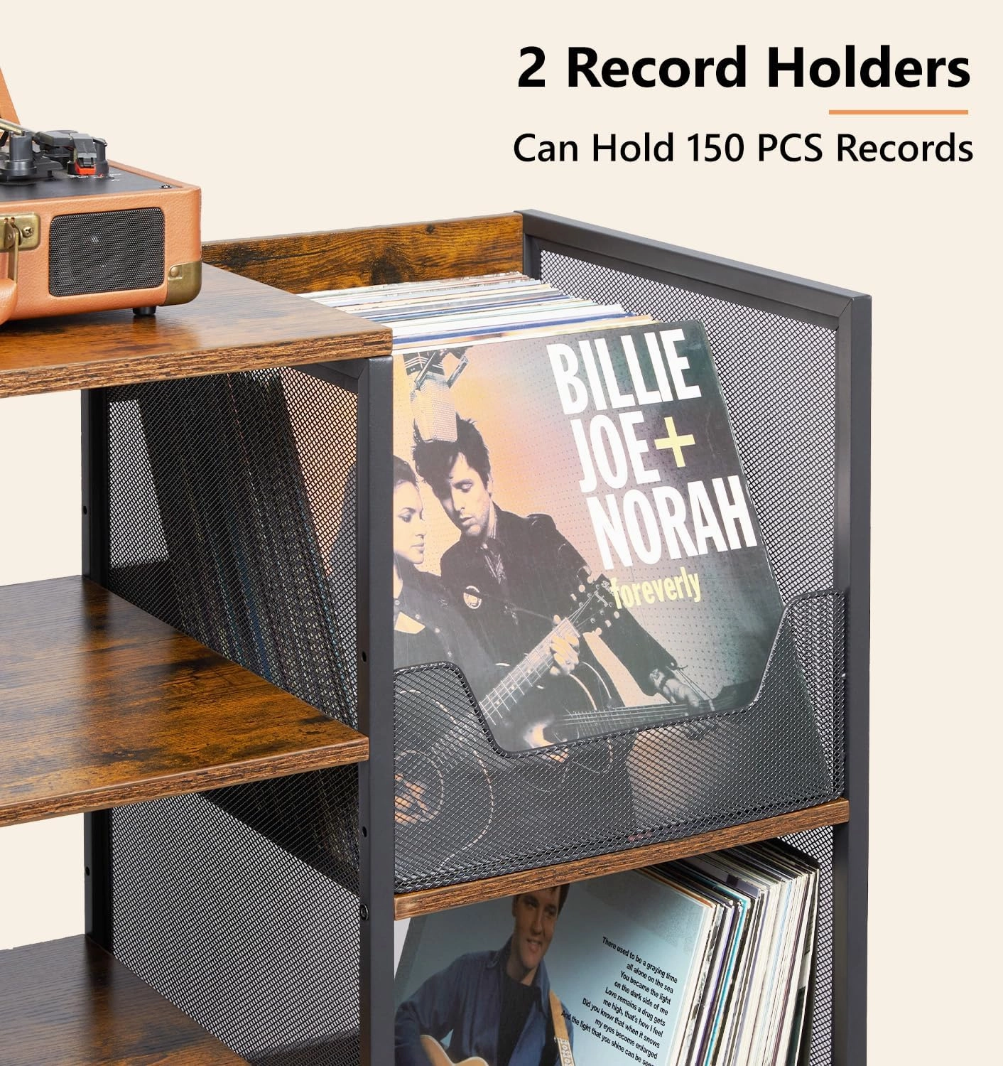 Large Professional Record Player Stand Table with Record Storage Holder, 4 Tier Rustic Media Console Table Stereo Stand Cabinet, Audio Video Shelving/Turntable Stand Shelf for Entertainment Center