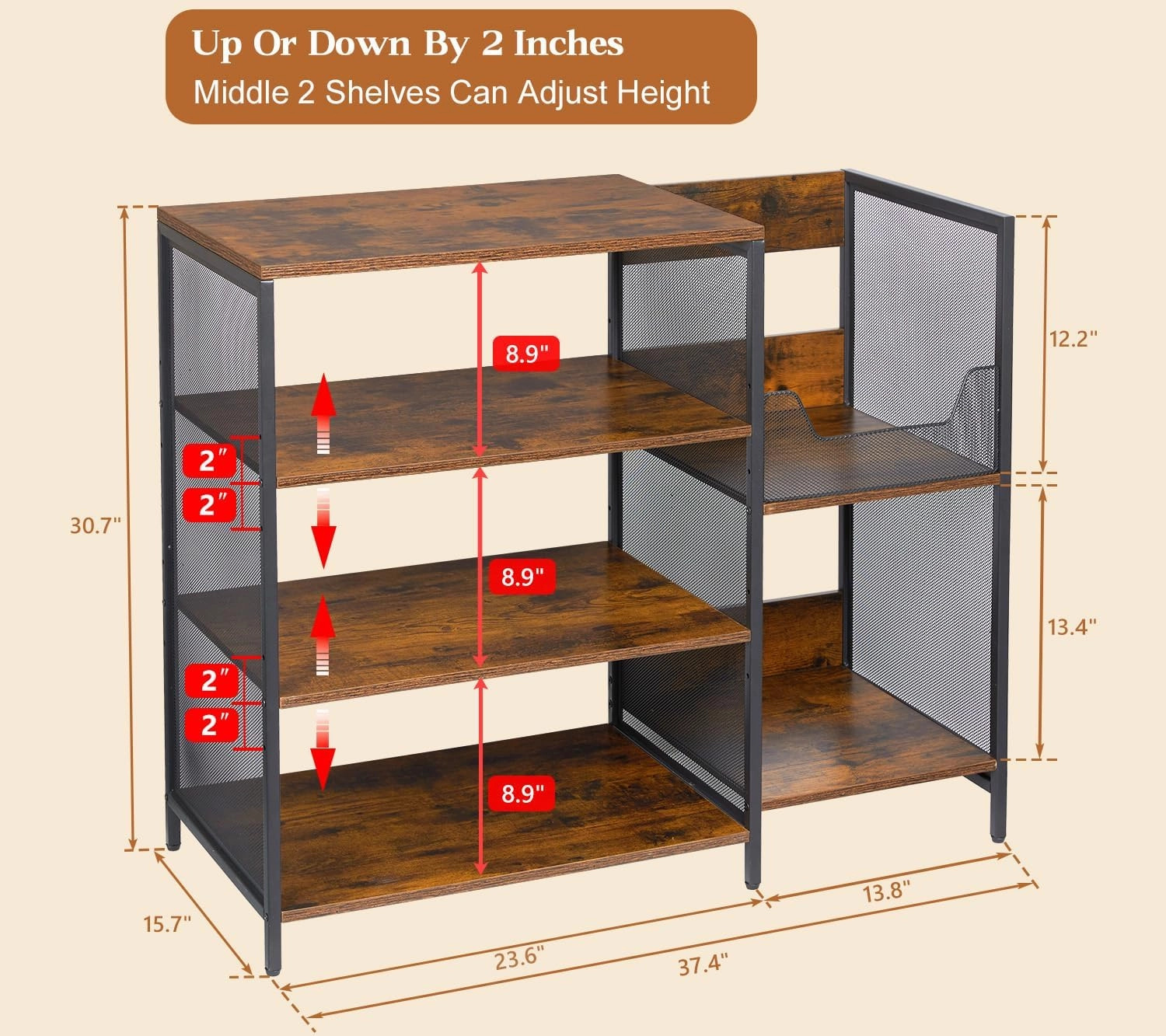 Large Professional Record Player Stand Table with Record Storage Holder, 4 Tier Rustic Media Console Table Stereo Stand Cabinet, Audio Video Shelving/Turntable Stand Shelf for Entertainment Center