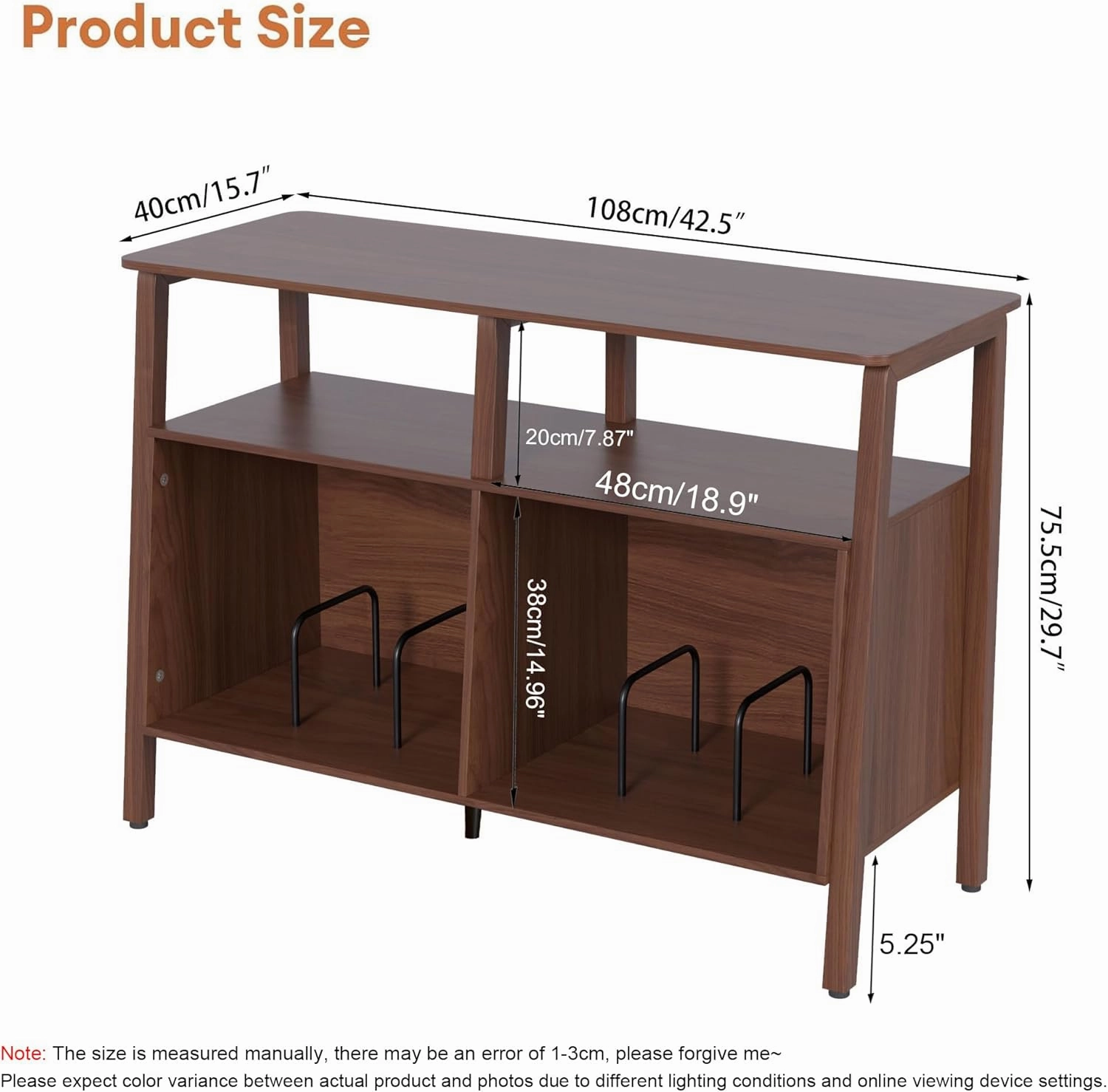 Large Record Player Stand,Mid Century Turntable Stand Table with Open Storage Holds up to 300 Albums,Vinyl Record Storage Display Shelf for Living Room Bedroom (Walnut)