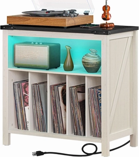 Large Record Player Stand with Charging Station & LED Lights, White Vinyl Record Storage Table Holds up to 230 Albums, Turntable Stand with Display Shelf for Music Room Bedroom Living Room vinyl accessories,turntable parts,record player tools,