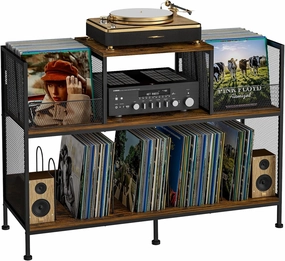 Large Vintage Record Player Table with 4 Adjustable Dividers, Vinyl Record Storage Cabinet for Up to 350 Albums, Medieval Turntable Stand for Living Room, Bedroom, Office (Patent Pending) vinyl accessories,turntable parts,record player tools,