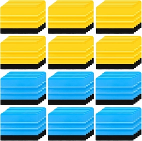 Lasnten 100 Pcs Squeegee for Vinyl Decal Tools 4 Inch Felt Edge Squeegee for Car Window Windshield Glass Cleaning Tool Vinyl Scraper Applicator Tool with Black Fabric Felt Edge, Blue Yellow vinyl accessories,turntable parts,record player tools,