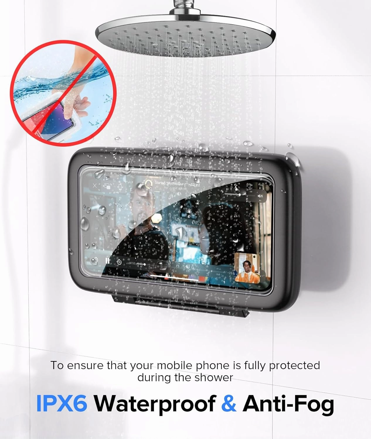 LC-dolida Shower Phone Holder Waterproof 480 Rotation Phone Stand Case Mount for Bathroom Batheub Kitchen Wall Mirro Compatible with iPhone 16 15 14 13 12 11 Plus Pro Max XS XR up to 6.8" Cell Phone