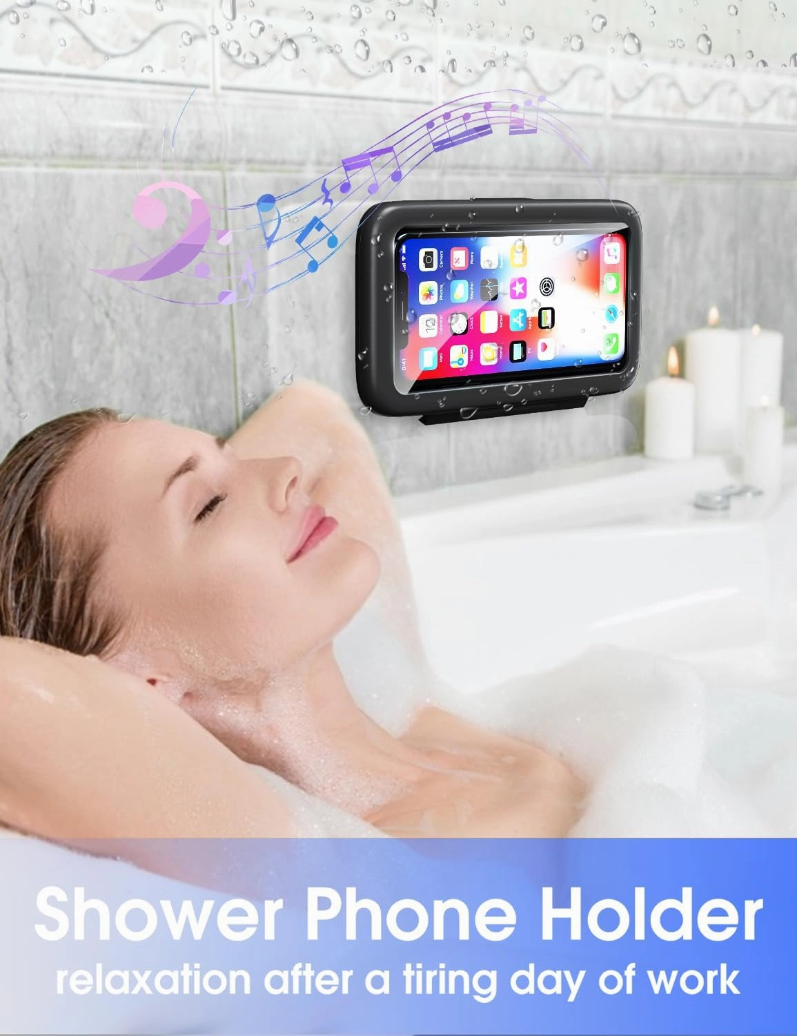 LC-dolida Shower Phone Holder Waterproof 480 Rotation Phone Stand Case Mount for Bathroom Batheub Kitchen Wall Mirro Compatible with iPhone 16 15 14 13 12 11 Plus Pro Max XS XR up to 6.8" Cell Phone