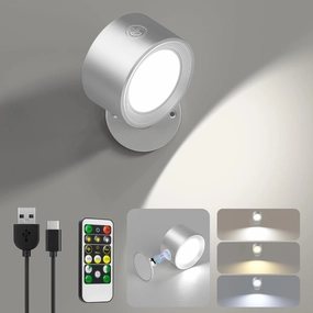 LED Reading Lights, Wall Lights Sconces with Remote Rechargeable Battery Operated, 3 Color Temperatures & Dimmable Light Magnetic Ball 360Rotation, Lamps for Study Bedside Closet speaker wall mount,audio bracket,AV wall mounting,