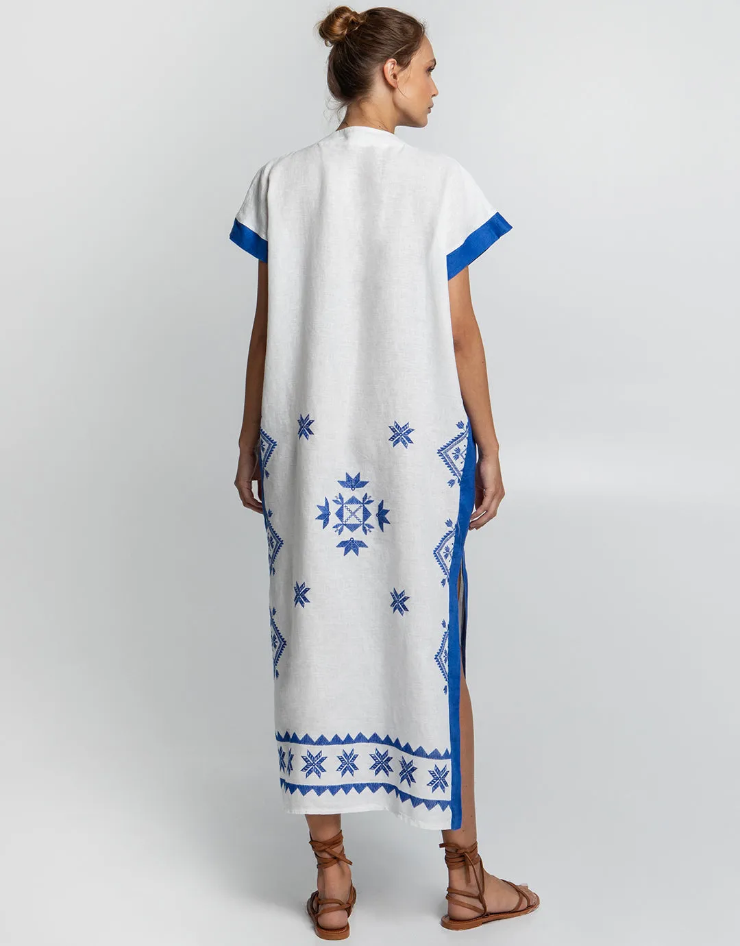 Lefkada Midi Kaftan Tunic - White and Blue