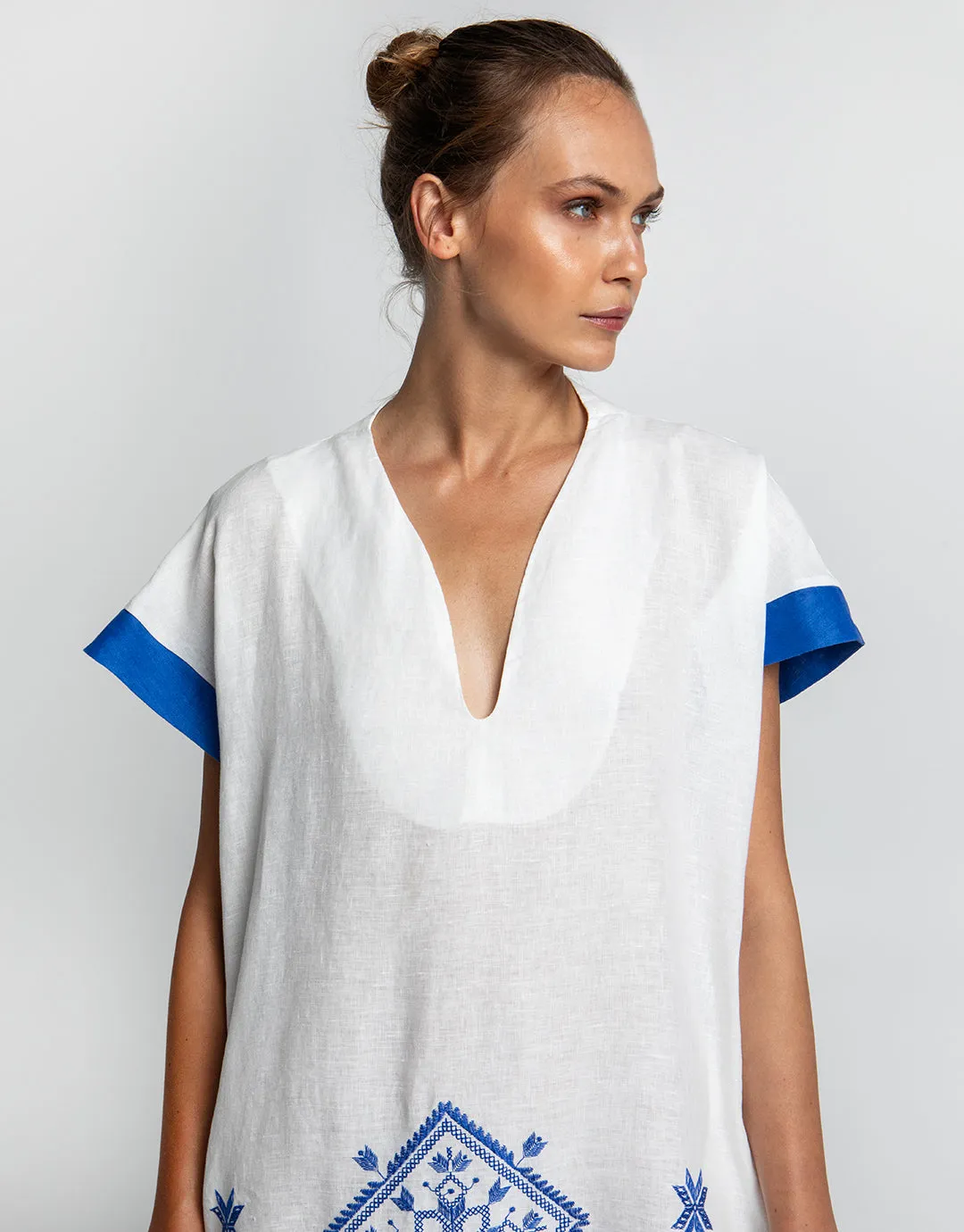 Lefkada Midi Kaftan Tunic - White and Blue