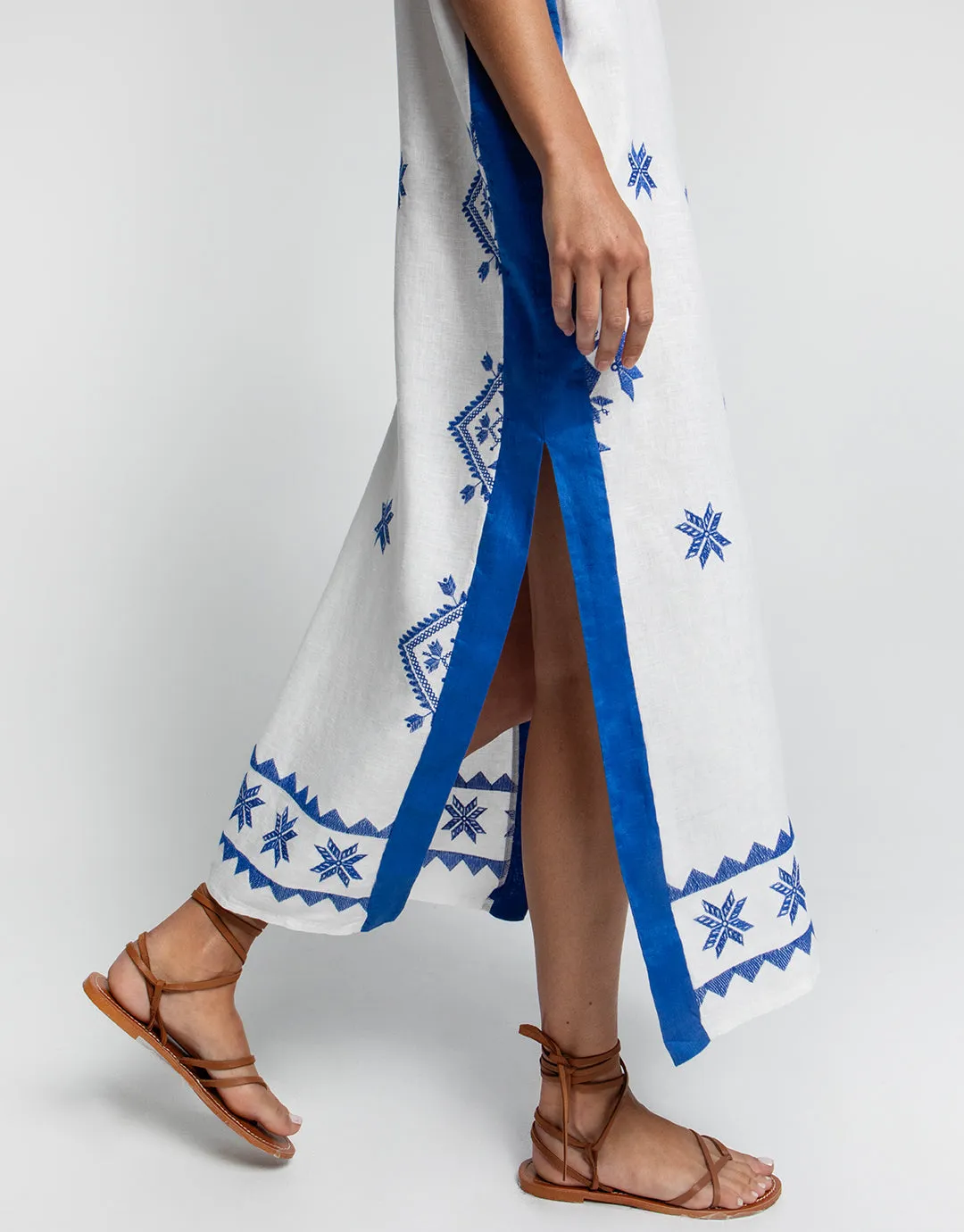 Lefkada Midi Kaftan Tunic - White and Blue