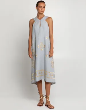 Lefkada Sleeveless Midi Dress - Light Grey and Gold