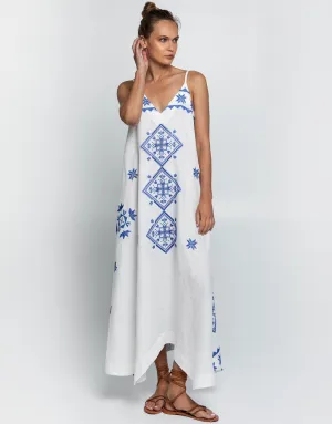 Lefkada Strappy Maxi Dress - White and Blue
