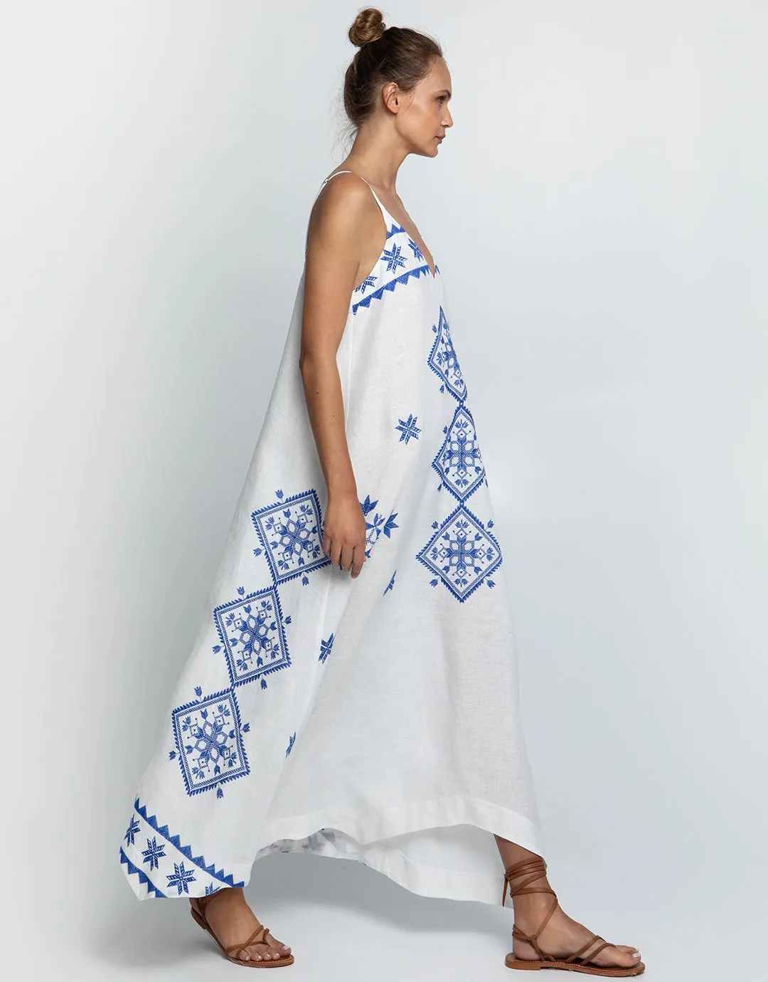 Lefkada Strappy Maxi Dress - White and Blue