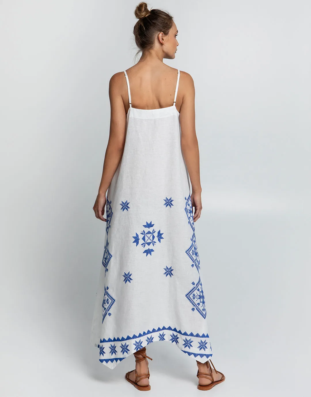 Lefkada Strappy Maxi Dress - White and Blue