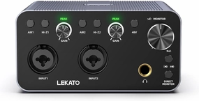 LEKATO 2i2 USB Audio Interface, 24-bit/192kHz Audio Interface with XLR, 48V Phantom Power for Smartphone Computer Recording, Streaming, Guitar, Music Production, Podcast audio interface,USB interface,music recording input,