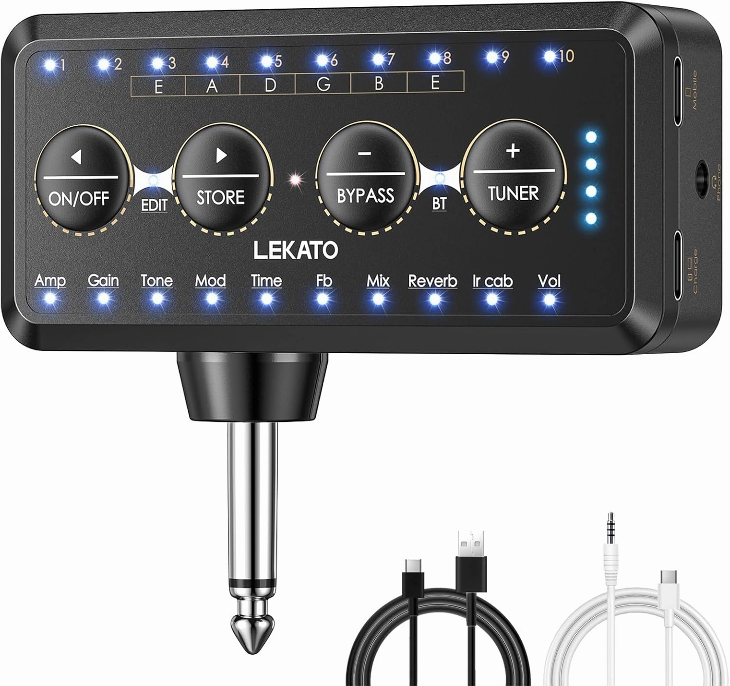 LEKATO Micro Bass Guitar Headphone Amp Guitar Headphone Amplifier with Multi Effects - Amp Models, IR Loading, Tuner, Rechargeable Electric Headphone Amplifier Delay Reverb Chorus Overdrive Portable headphone amplifier,portable amp,desktop headphone amp,