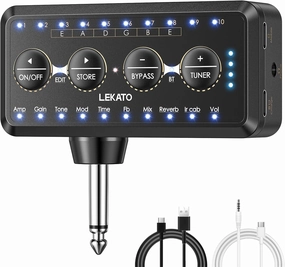 LEKATO Micro Bass Guitar Headphone Amp Guitar Headphone Amplifier with Multi Effects - Amp Models, IR Loading, Tuner, Rechargeable Electric Headphone Amplifier Delay Reverb Chorus Overdrive Portable headphone amplifier,portable amp,desktop headphone amp,