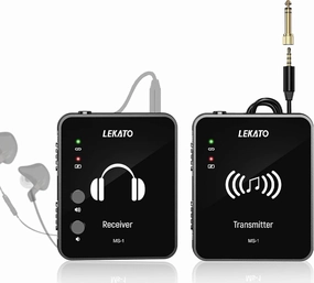LEKATO MS-1 Wireless in Ear Monitor System, 2.4G Stereo in-Ear Monitoring Wireless with Transmitter Receiver Clip On, One to More, Auto-Pairing, IEM for Studio, Band Rehearsal,Small Gig in-ear monitors,hi-fi IEMs,studio earphones,