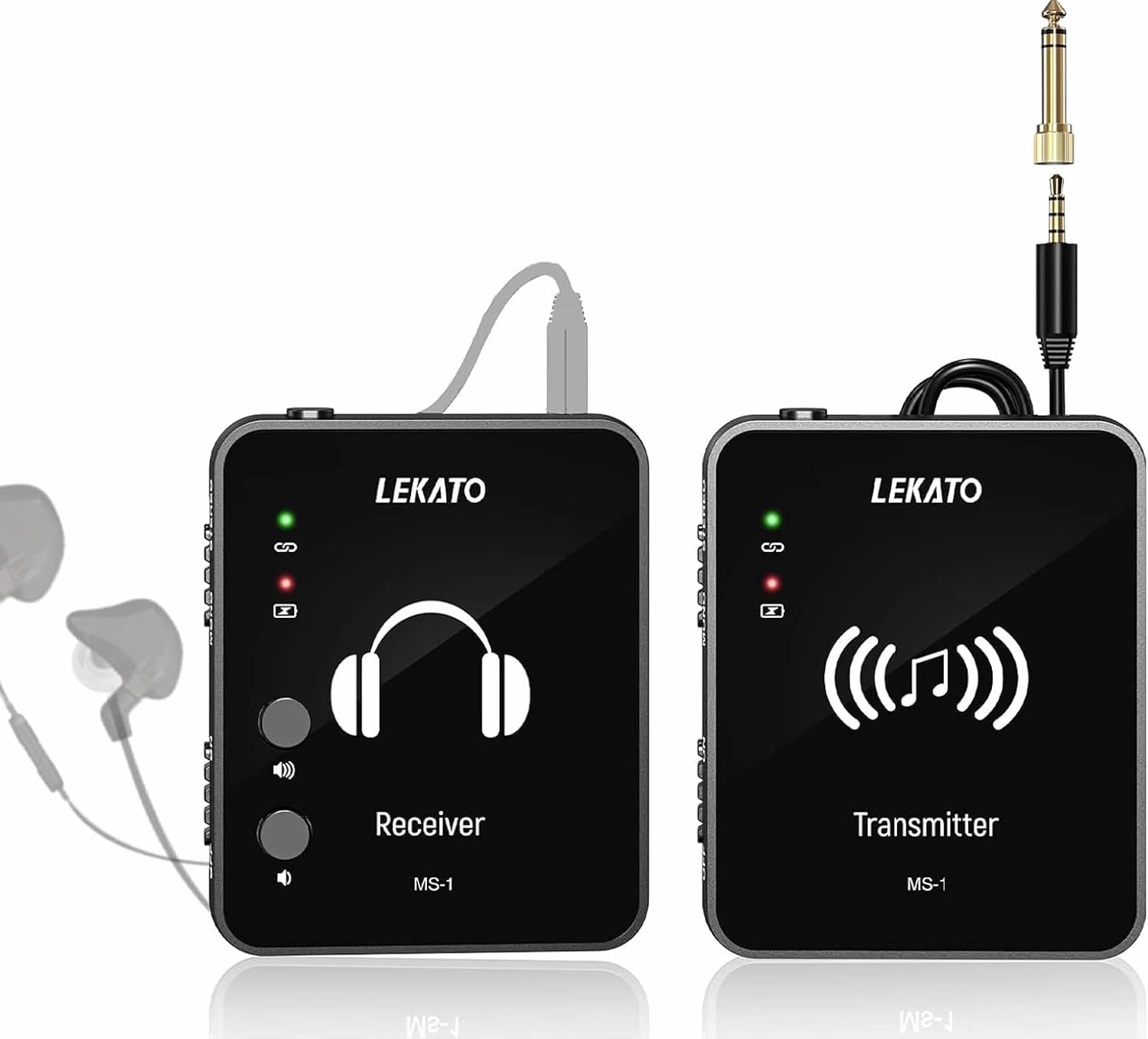 LEKATO MS-1 Wireless in Ear Monitor System, 2.4G Stereo in-Ear Monitoring Wireless with Transmitter Receiver Clip On, One to More, Auto-Pairing, IEM for Studio, Band Rehearsal,Small Gig in-ear monitors,hi-fi IEMs,studio earphones,