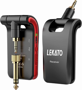 LEKATO Wireless Guitar System 2.4GHz Rechargeable Audio Wireless Transmitter Receiver 6 Channels for Guitar Bass Electric Instruments, Stereo and Mono 1/4 & 1/8 2 in 1 Plugs,Black(WS-60) wireless audio bridge,Bluetooth transmitter,WiFi audio link,