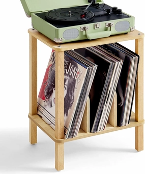 LELELINKY 2-Tier Bamboo Record Player Stand with Vinyl Record Storage up to 100 Albums, Boho Bedroom Record Holder and Multi-Functional End Table for Living Room, Natural vinyl storage,record holder,LP organizer,