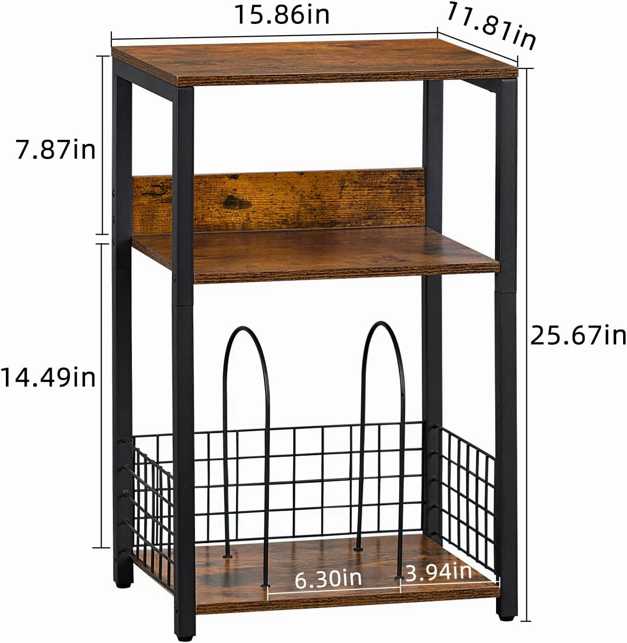 LELELINKY 3 Tier End Table,Record Player Stand with Storage Up to 100 Albums,Turntable Stand for Vinyl,Brown Records Shelf for Living Room Bedroom