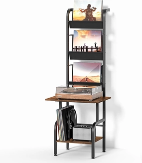 LELELINKY Tall Record Player Stand with Vinyl Storage, Turntable Stand with Vinyl Display Shelf Area, Holds Up to 200 Albums, Record Player Table Organizer Rack - Brown vinyl accessories,turntable parts,record player tools,