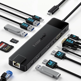 Lemorele 13 in 1 USB C Docking Station for Triple Monitors, Dual 4K HDMI, 1000M RJ45, VGA, 4 USB 3.0/2.0, SD/TF, 3.5MM Audio, USB C 3.0, 100W PD, Compatible with Type C Laptops smart audio hub,voice control speaker,Alexa compatible audio,