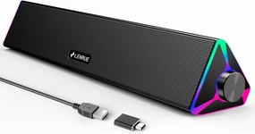 LENRUE Computer Speakers for Desktop,PC Speakers with Single USB for Power and Stereo Sound,Touch Lights Gaming Speakers Sound bar for Desktop PC Monitor Laptop(USB-C Adapter Included) soundbar,TV speaker bar,home theater soundbar,